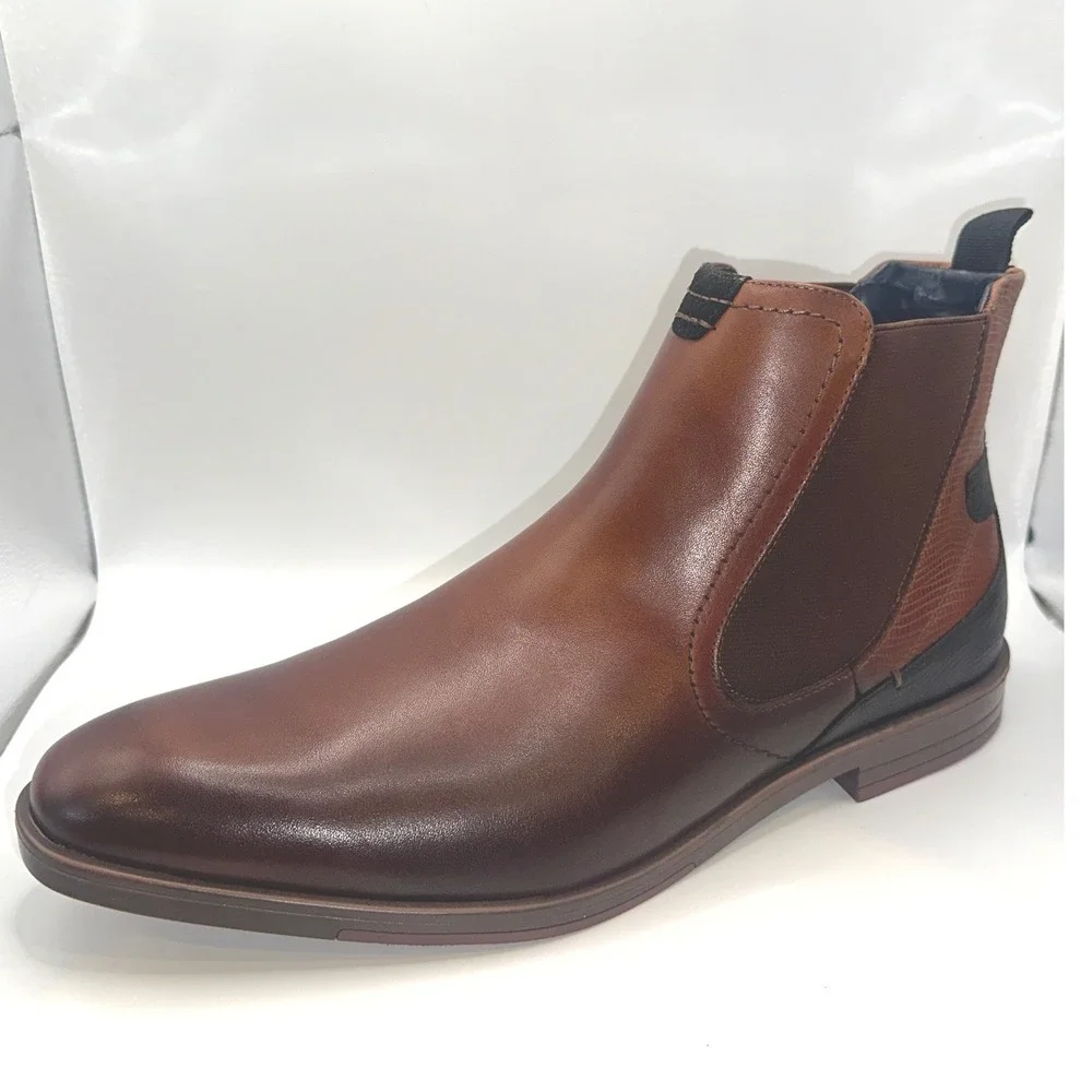 Stacy Adams‎ NEW Mens Brown Black Leather Lizard Print Chelsea Dress Boots 11.5M
